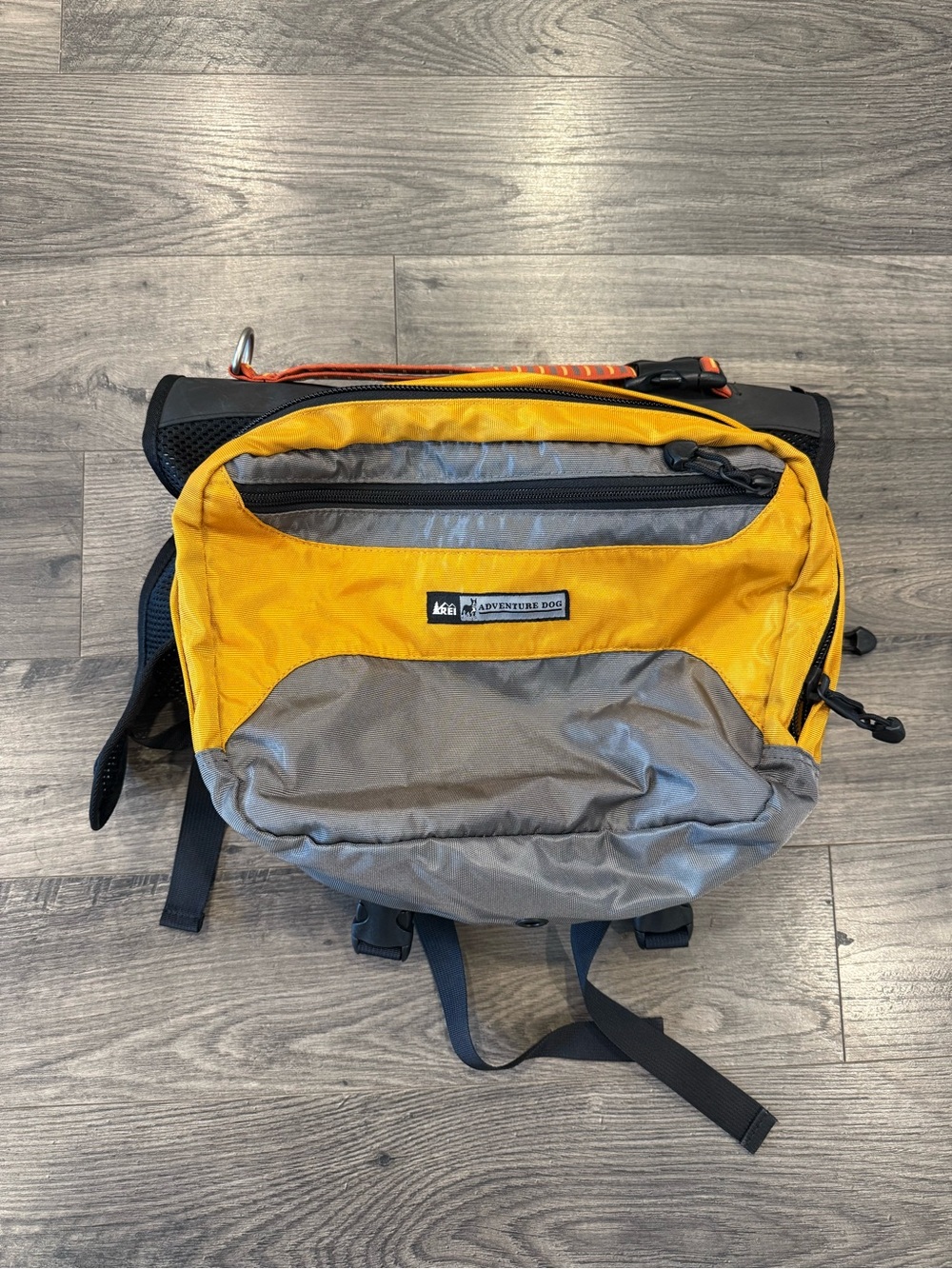 REI Adventure Dog Saddle Bag Yellow and Gray Dog Pack. Size Large